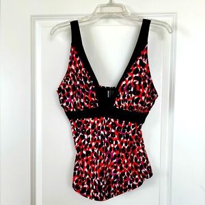 Women’s DKNY Red Black Animal Print Tankini Swim Top - Sz XL
